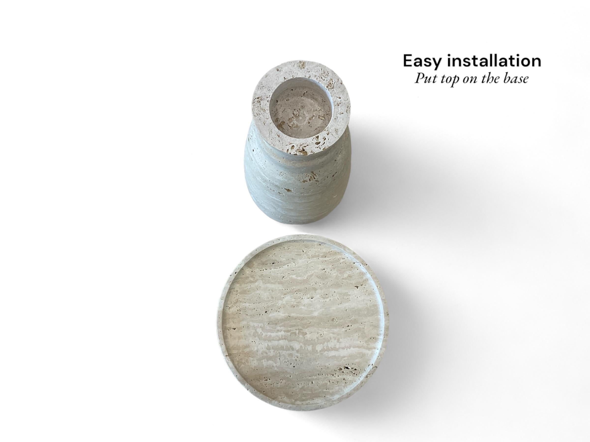 Hand-Crafted AUREA Side Table, Travertine Stone Bespoke Accent Table, End Table, Coffee Table For Sale