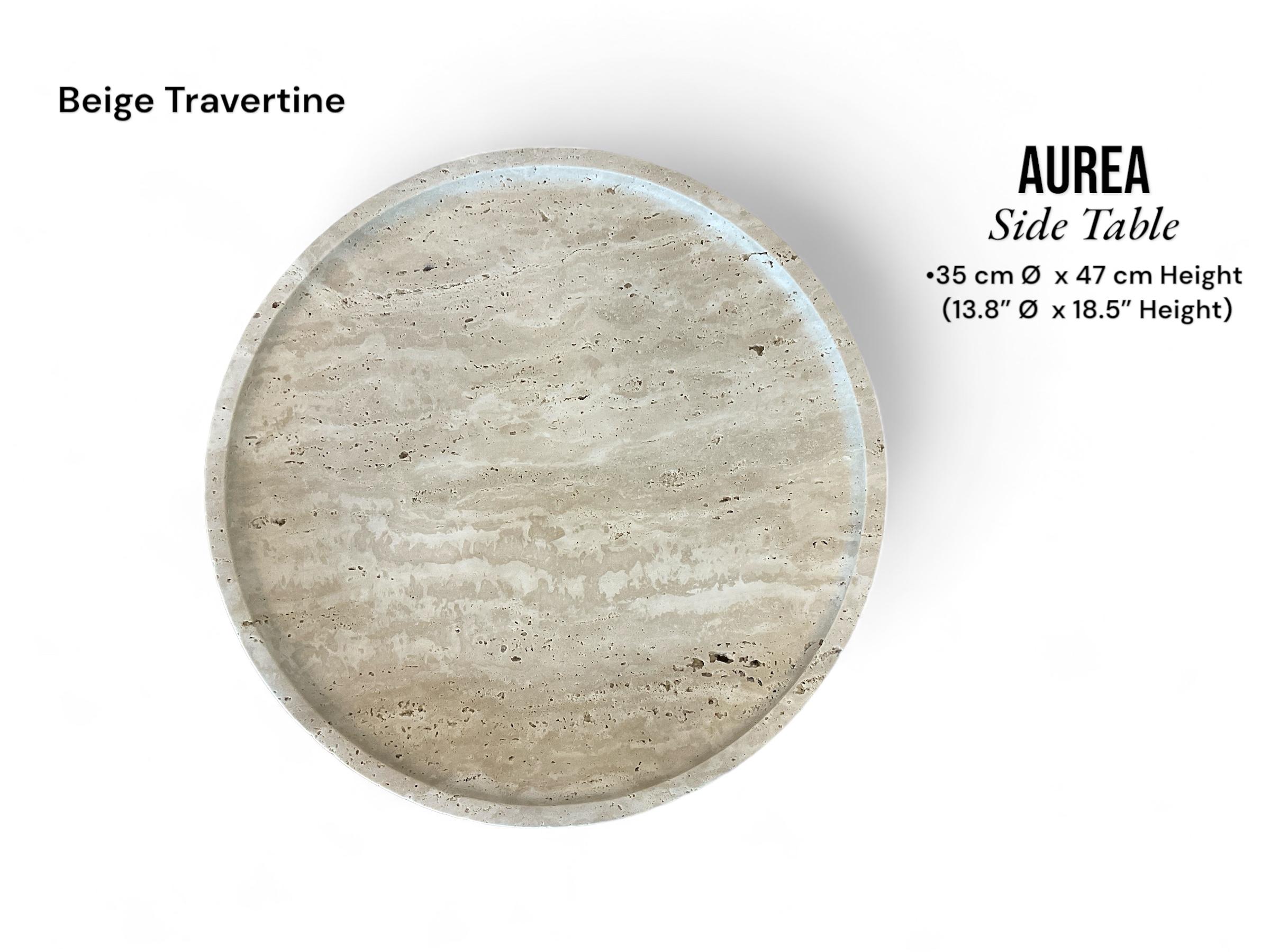 AUREA Side Table, Travertine Stone Bespoke Accent Table, End Table, Coffee Table In New Condition For Sale In St Petersburg, US