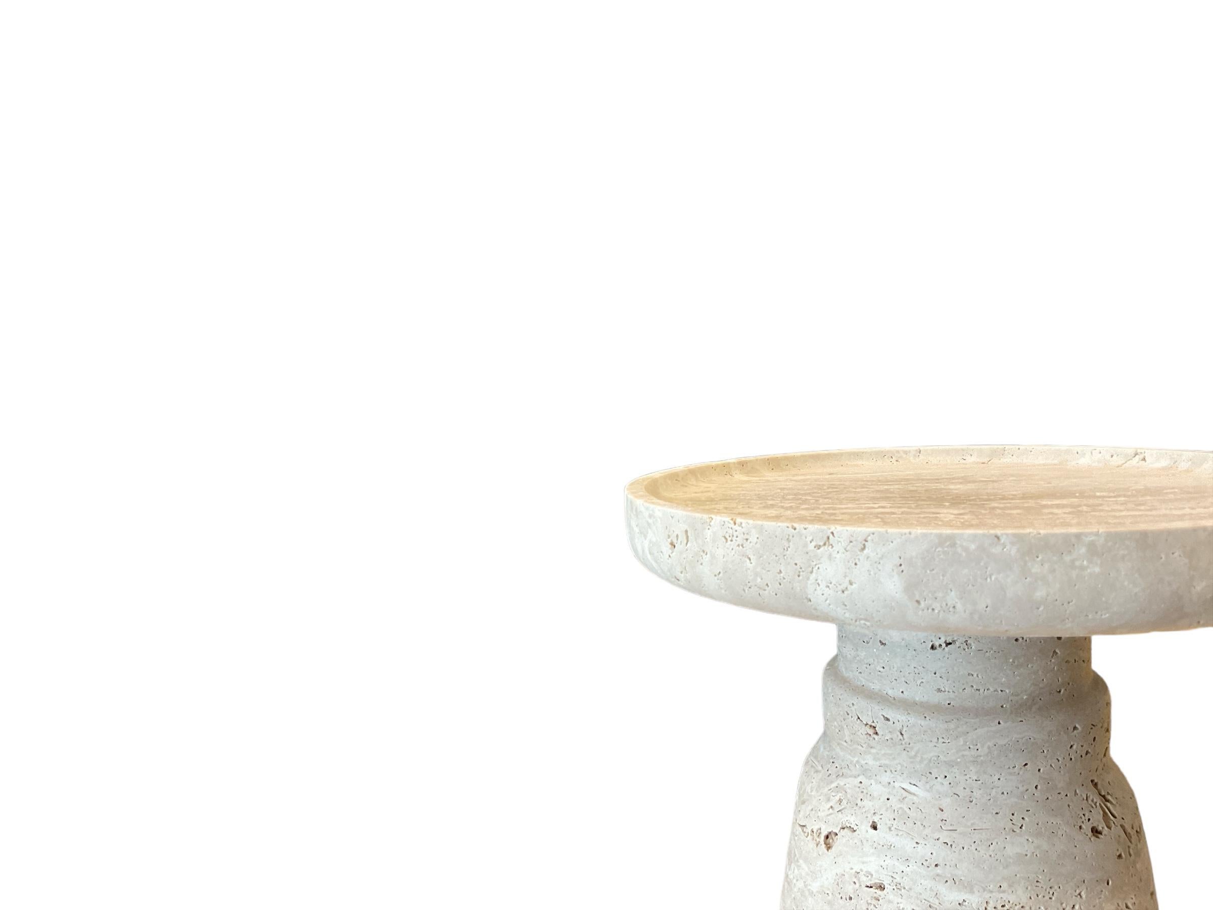 Contemporary AUREA Side Table, Travertine Stone Bespoke Accent Table, End Table, Coffee Table For Sale