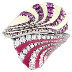 Aurelia Bague de déclaration en or blanc 18K 1,20ct diamant et saphir émaillé