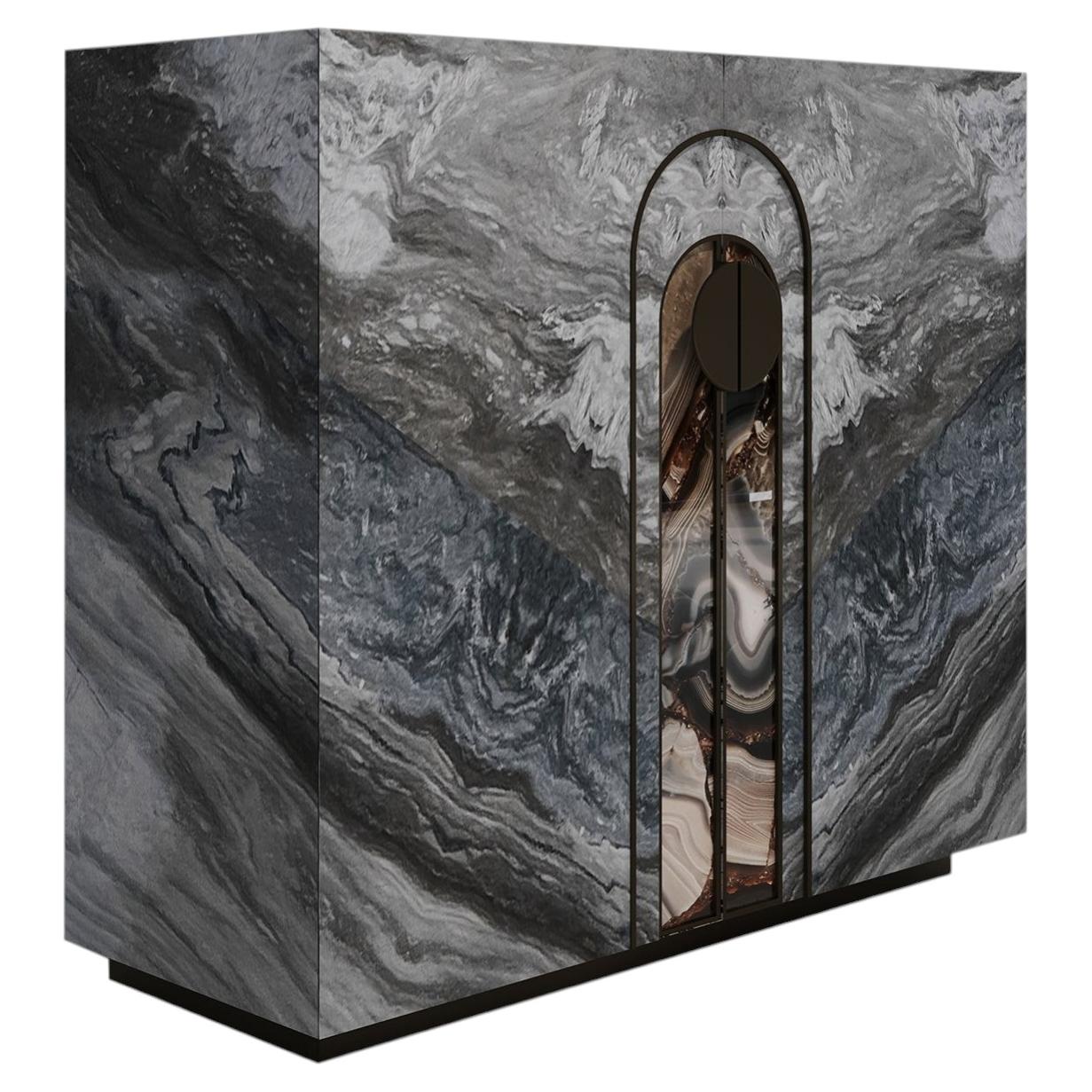 Aurelia Blue Palissandro Marble Console Cabinet by Sheree Stuart Design