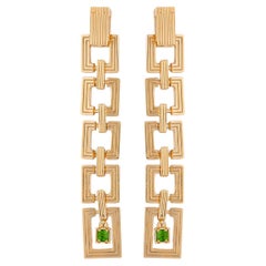 Gold drop earrings with natural green gemstones