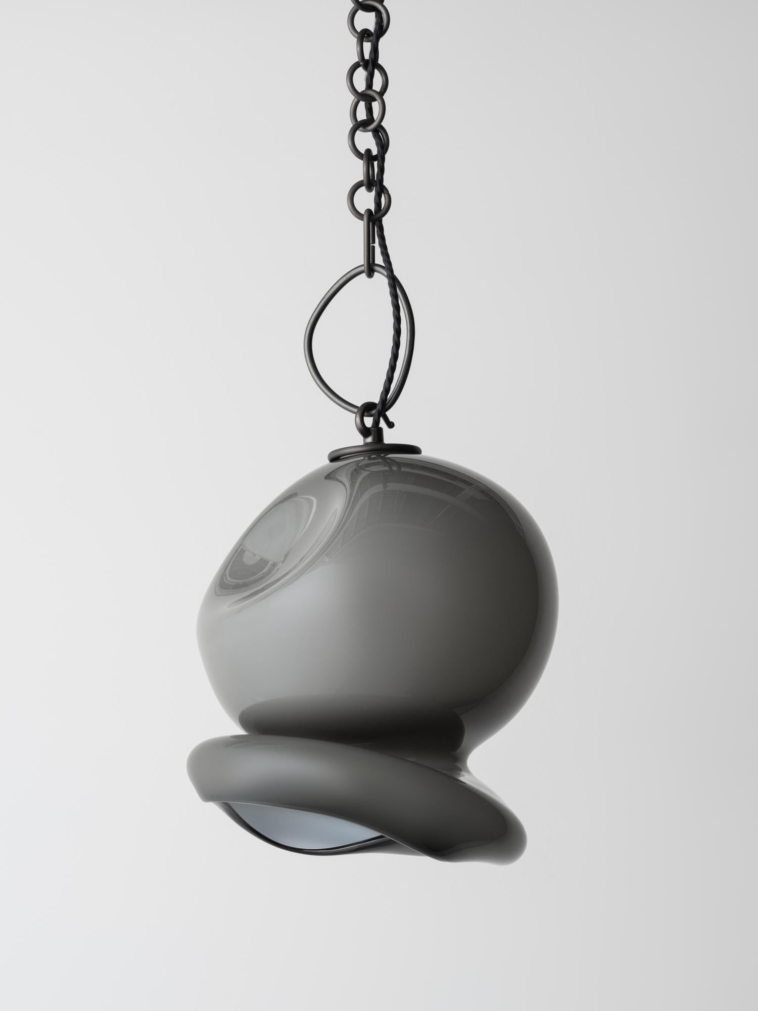 Modern Aurelia Pendant: Oil-Rubbed Bronze/Charcoal Glass by Avram Rusu Studio For Sale