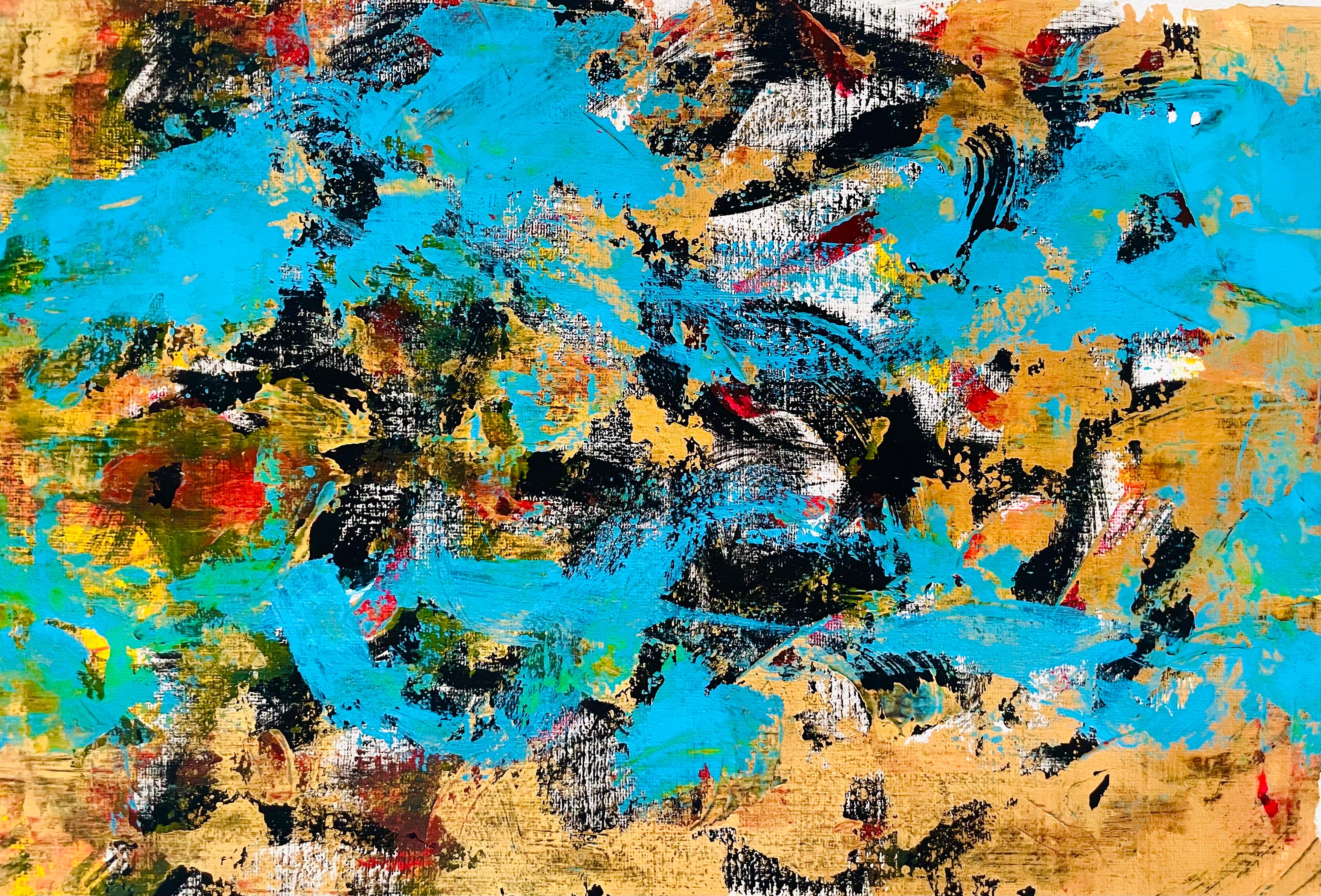 Zwischen den Benachrichtigungen. Ich fühle... - Acryl auf Papier, Abstrakte Malerei 2025 – Painting von Aurelian Razvan Dinu