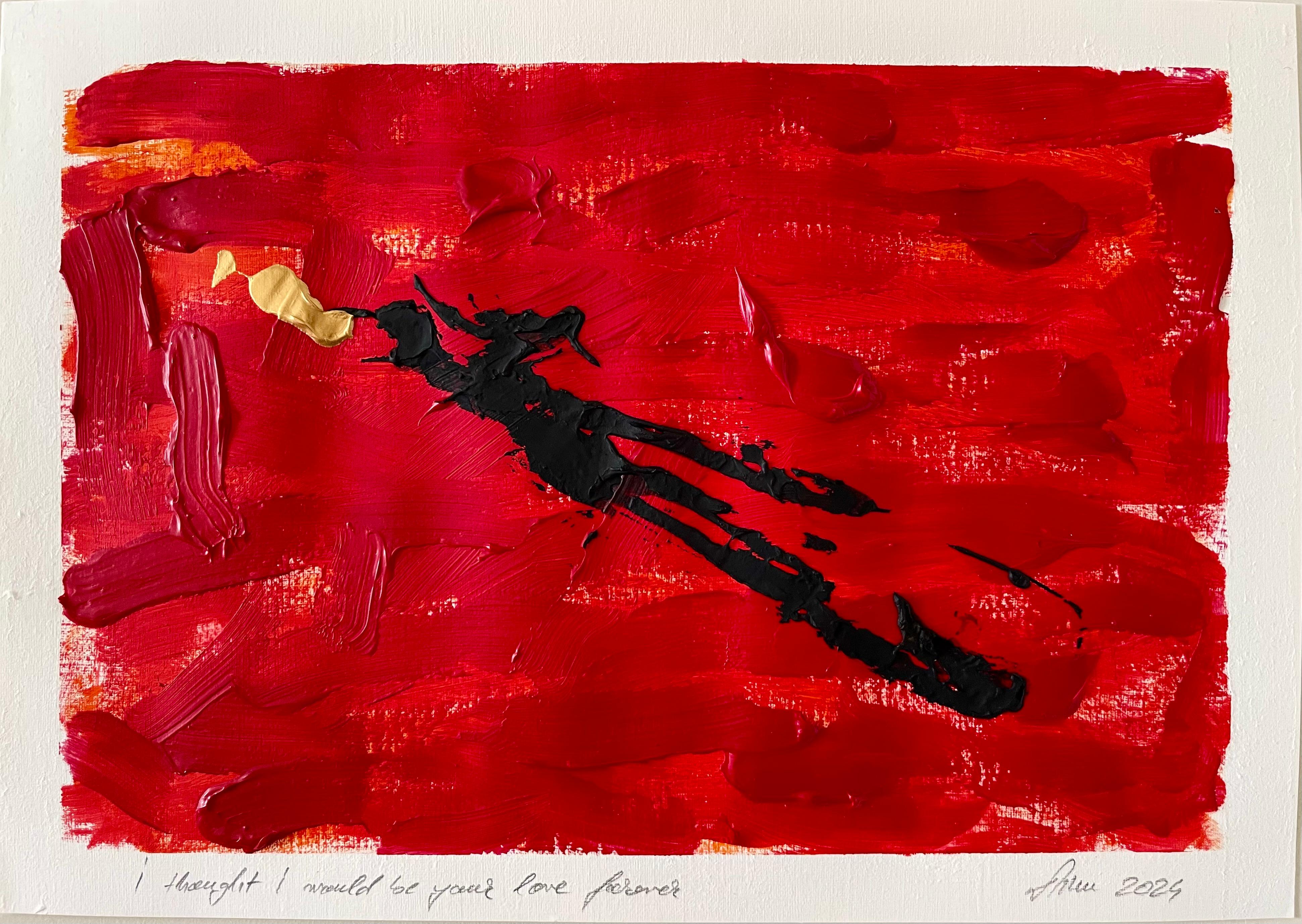 Pensavo che sarei stato il tuo amore per sempre - Pittura astratta acrilica su carta 2024 - Painting di Aurelian Razvan Dinu