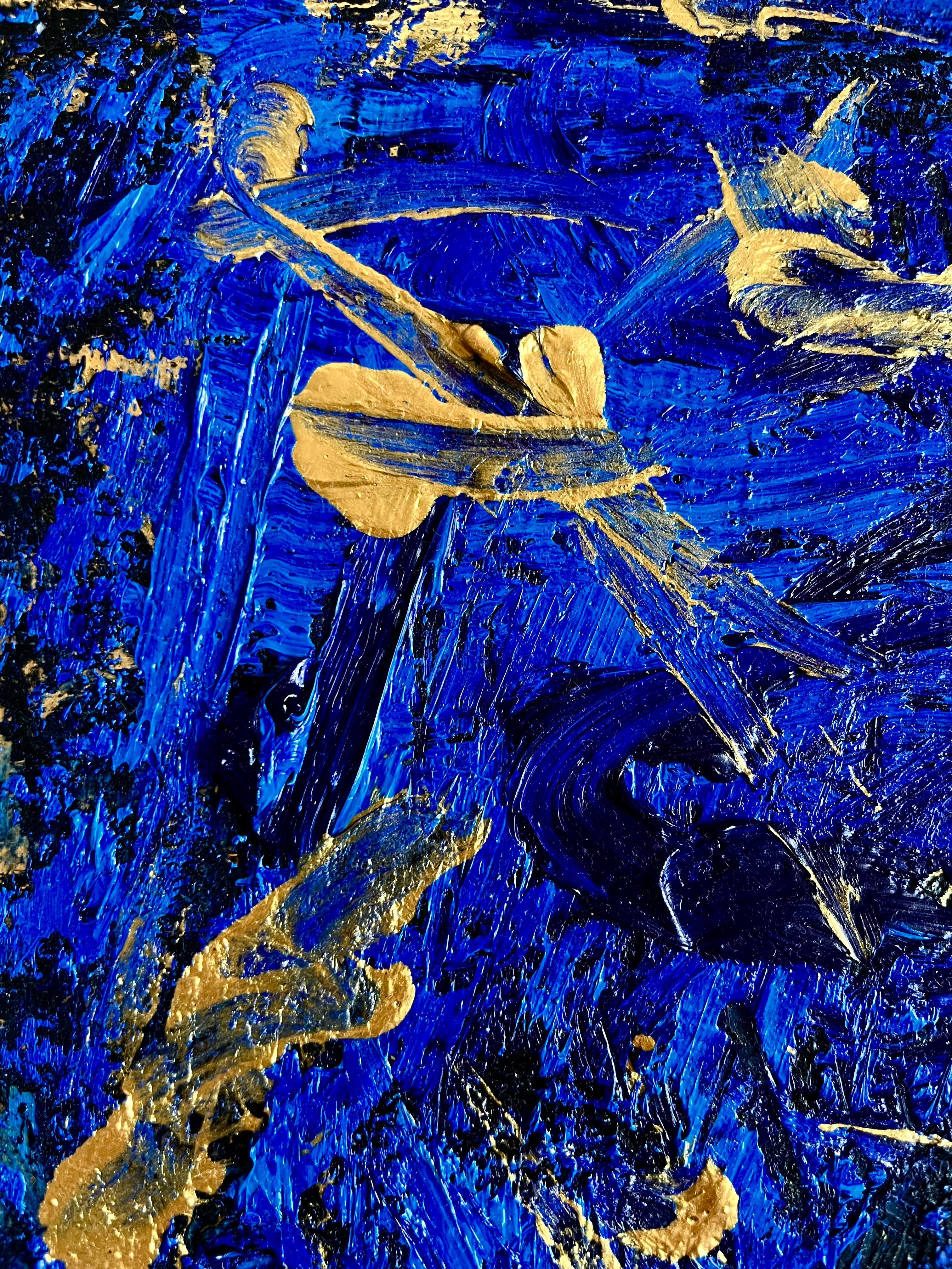 MY Nights Have No More Eyelids, Blattgold und Öl auf Tafel, abstraktes Gemälde 2024, MY Nights Have No More – Painting von Aurelian Razvan Dinu