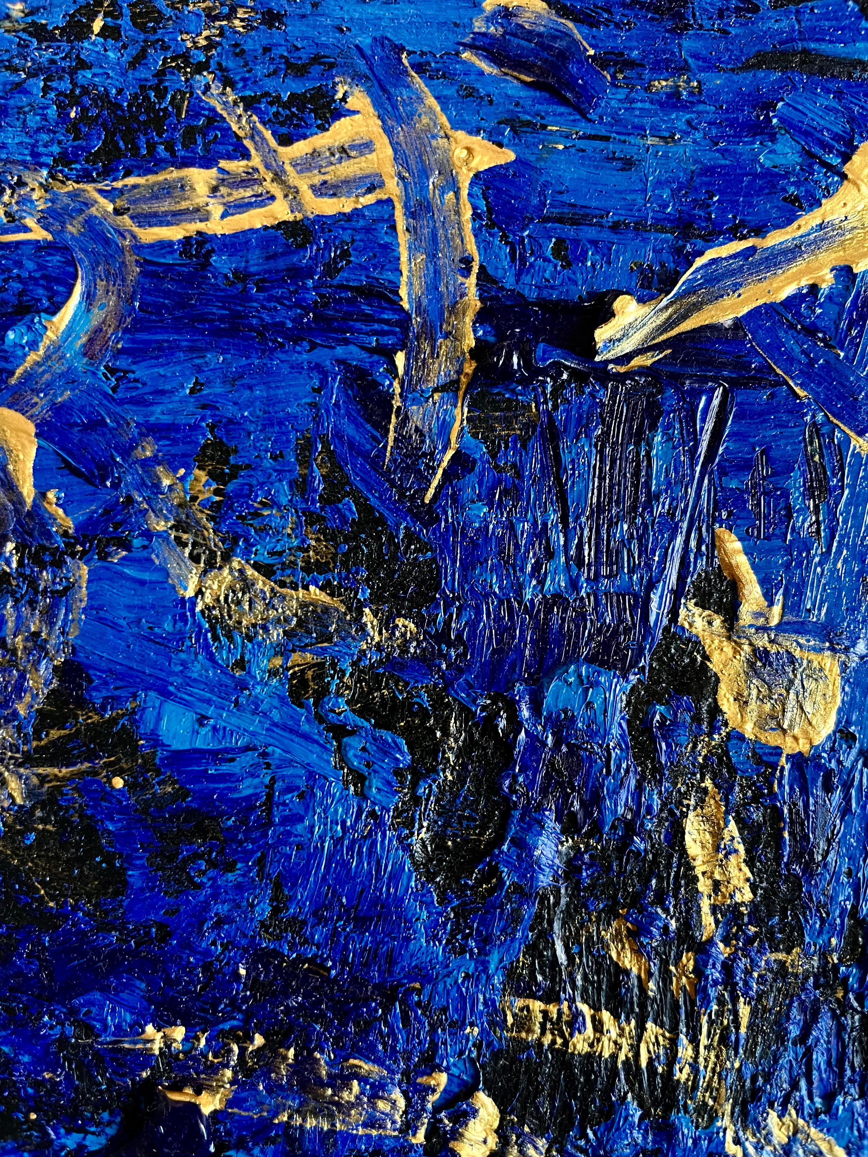 MY Nights Have No More Eyelids, Blattgold und Öl auf Tafel, abstraktes Gemälde 2024, MY Nights Have No More (Violett), Abstract Painting, von Aurelian Razvan Dinu