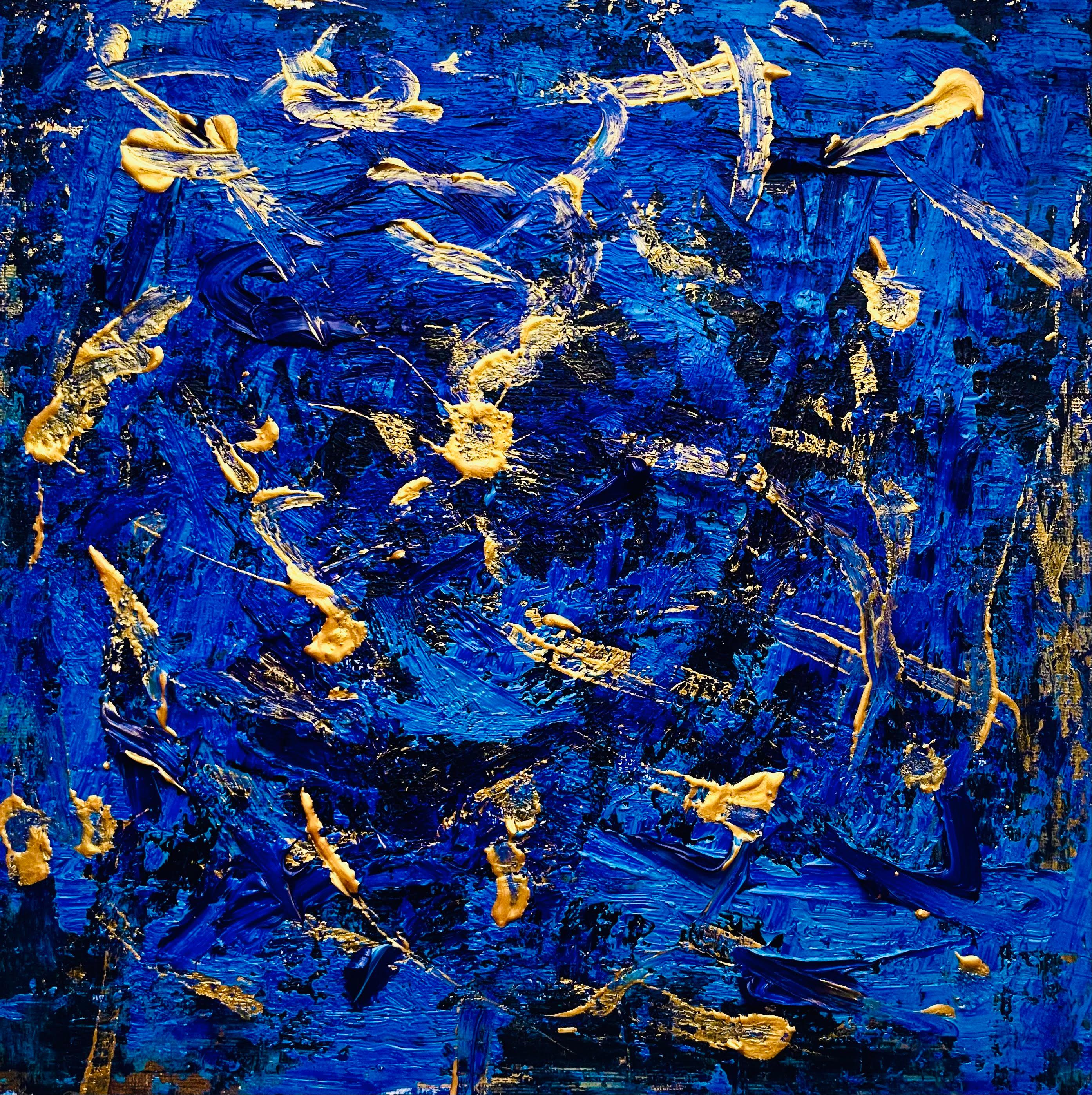 Le mie notti non hanno più palpebre Pittura astratta a foglia d'oro e olio su pannello 2024