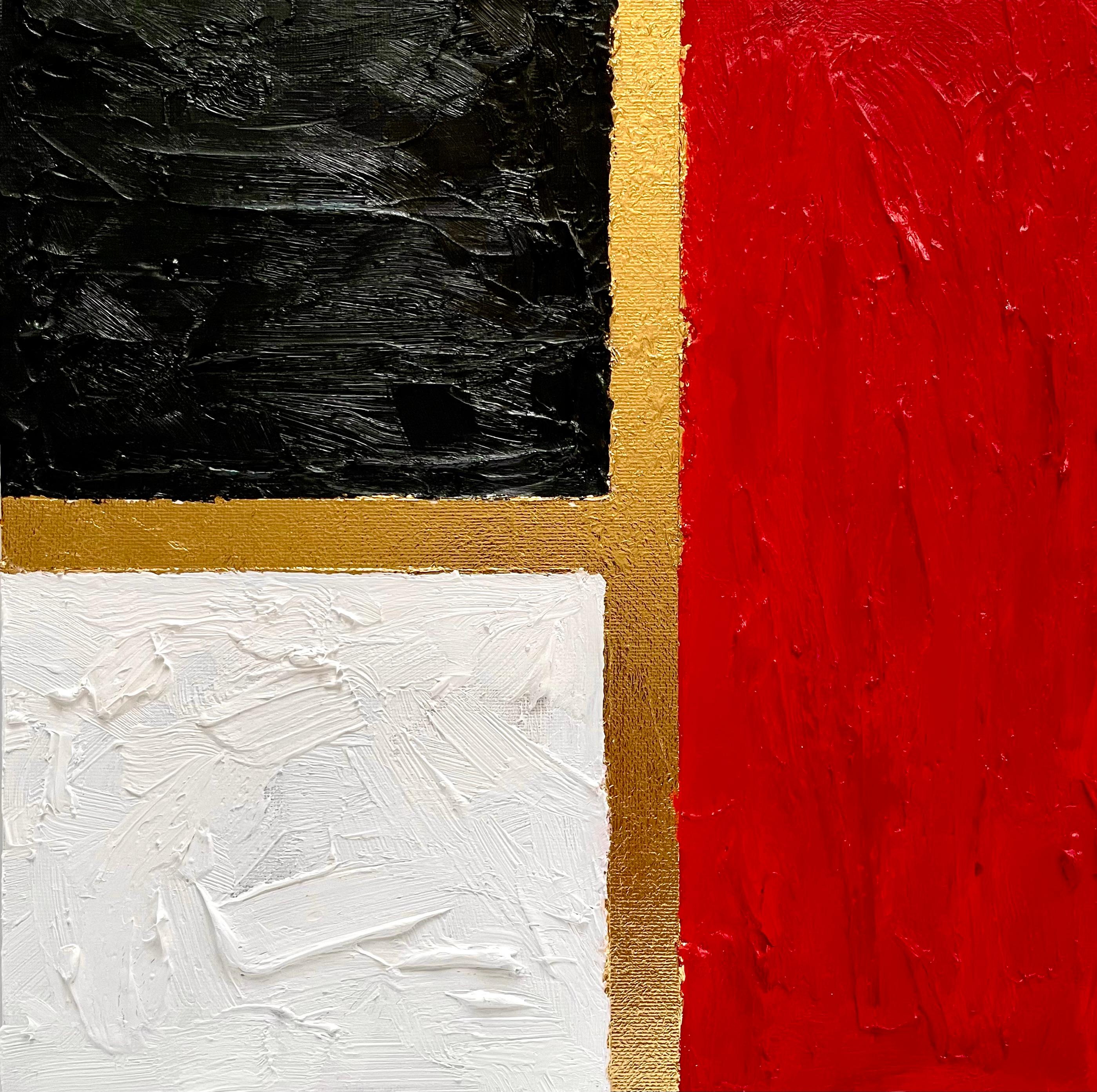 OGGI è il giorno... Pittura astratta con foglia d'oro e olio su pannello, 2024 - Abstract Painting Rosso di Aurelian Razvan Dinu