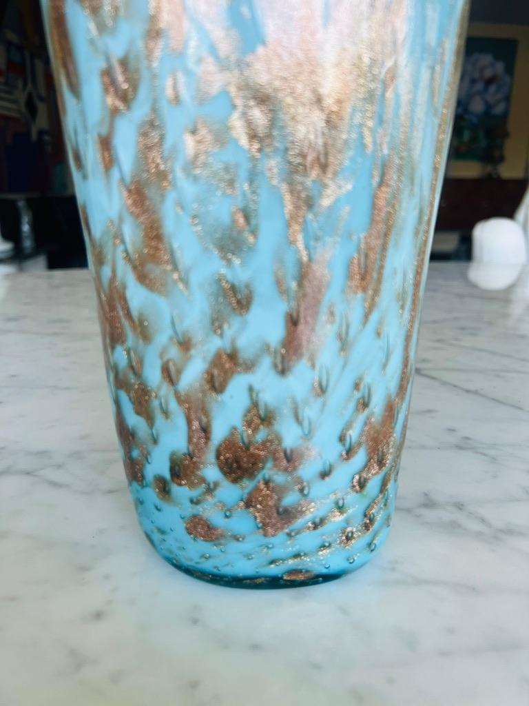 Aureliano Toso Dino Martens Italienische Vase aus blauem und venturinischem Murano-Glas von 1950. im Angebot 1
