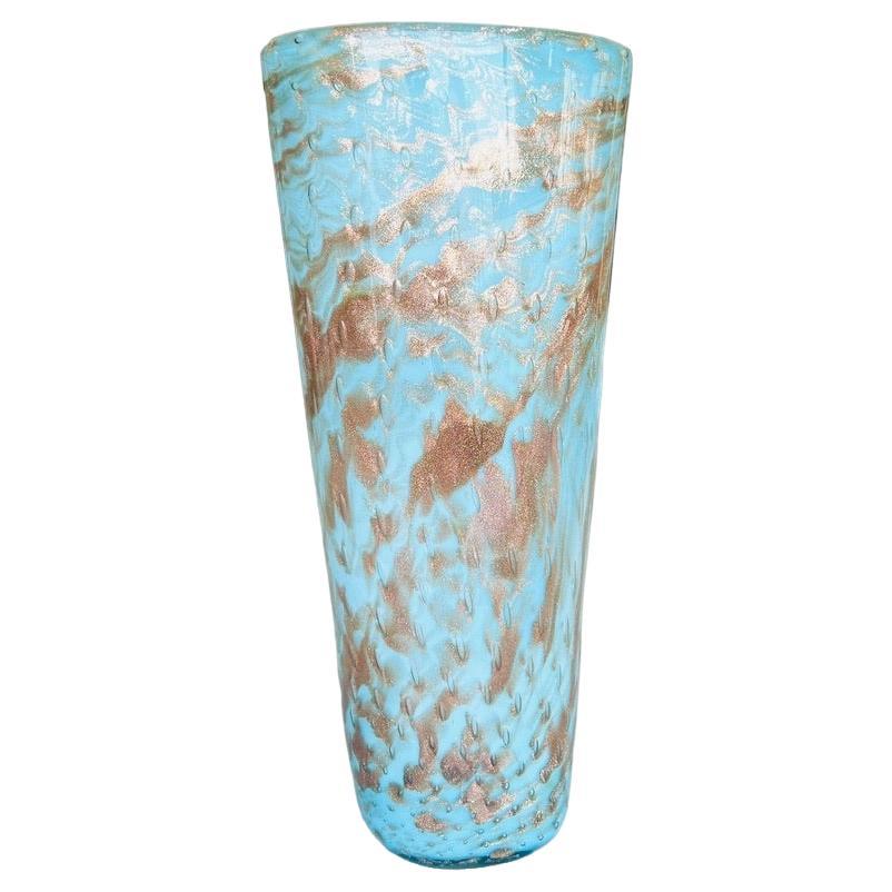Aureliano Toso Dino Martens Italienische Vase aus blauem und venturinischem Murano-Glas von 1950. im Angebot