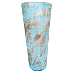 Aureliano Toso Dino Martens Vase en verre de Murano italien bleu et venturina 1950.