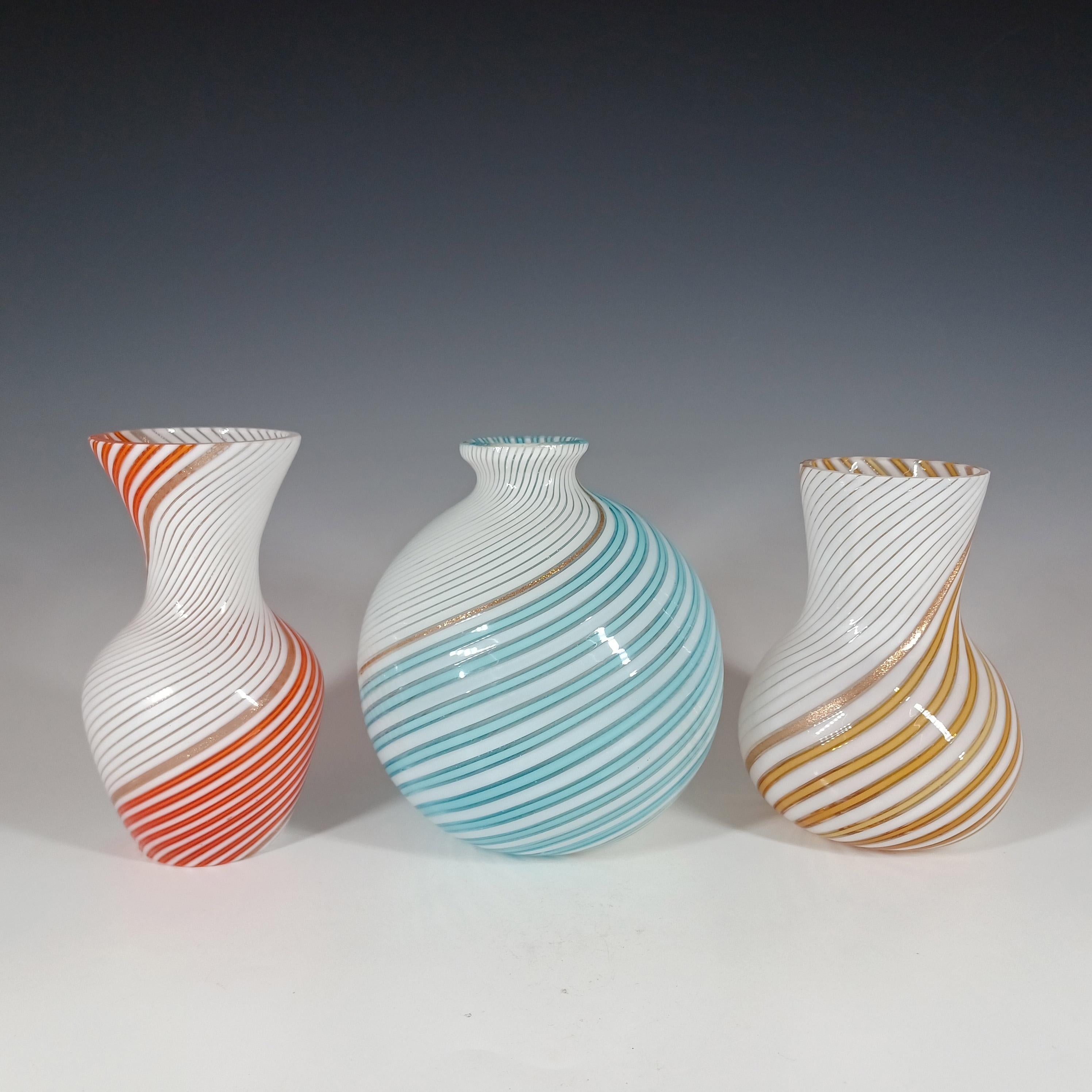 Aureliano Toso / Dino Martens Mezza Filigrana Orangefarbene Glasvase im Angebot 4