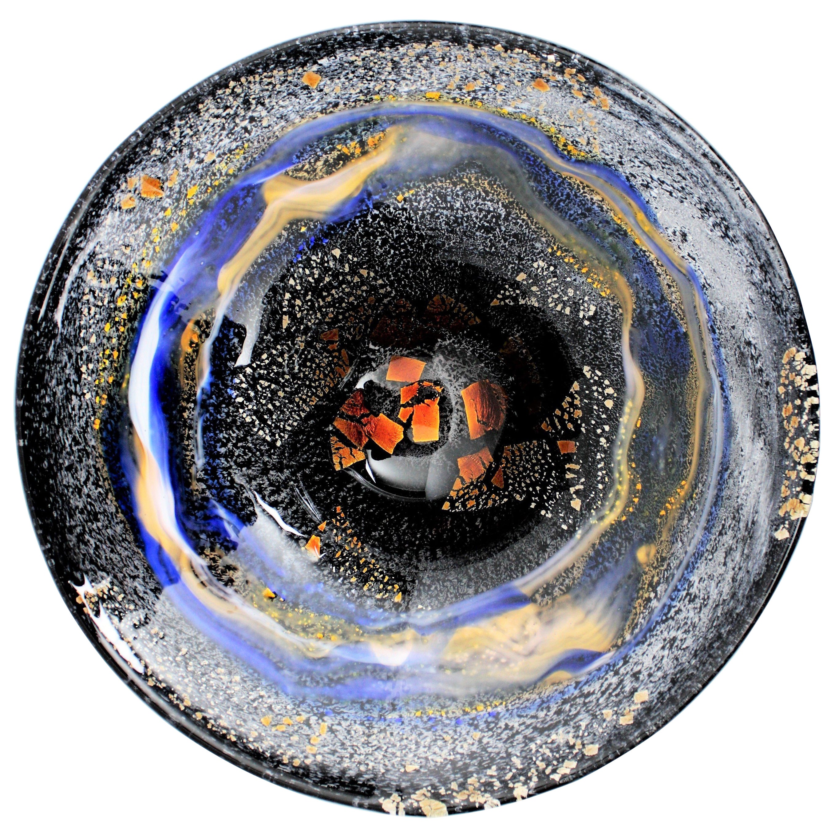 Bol de centre de table XL Aureliano Toso Dino Martens Murano Art Glass, mouchetures dorées