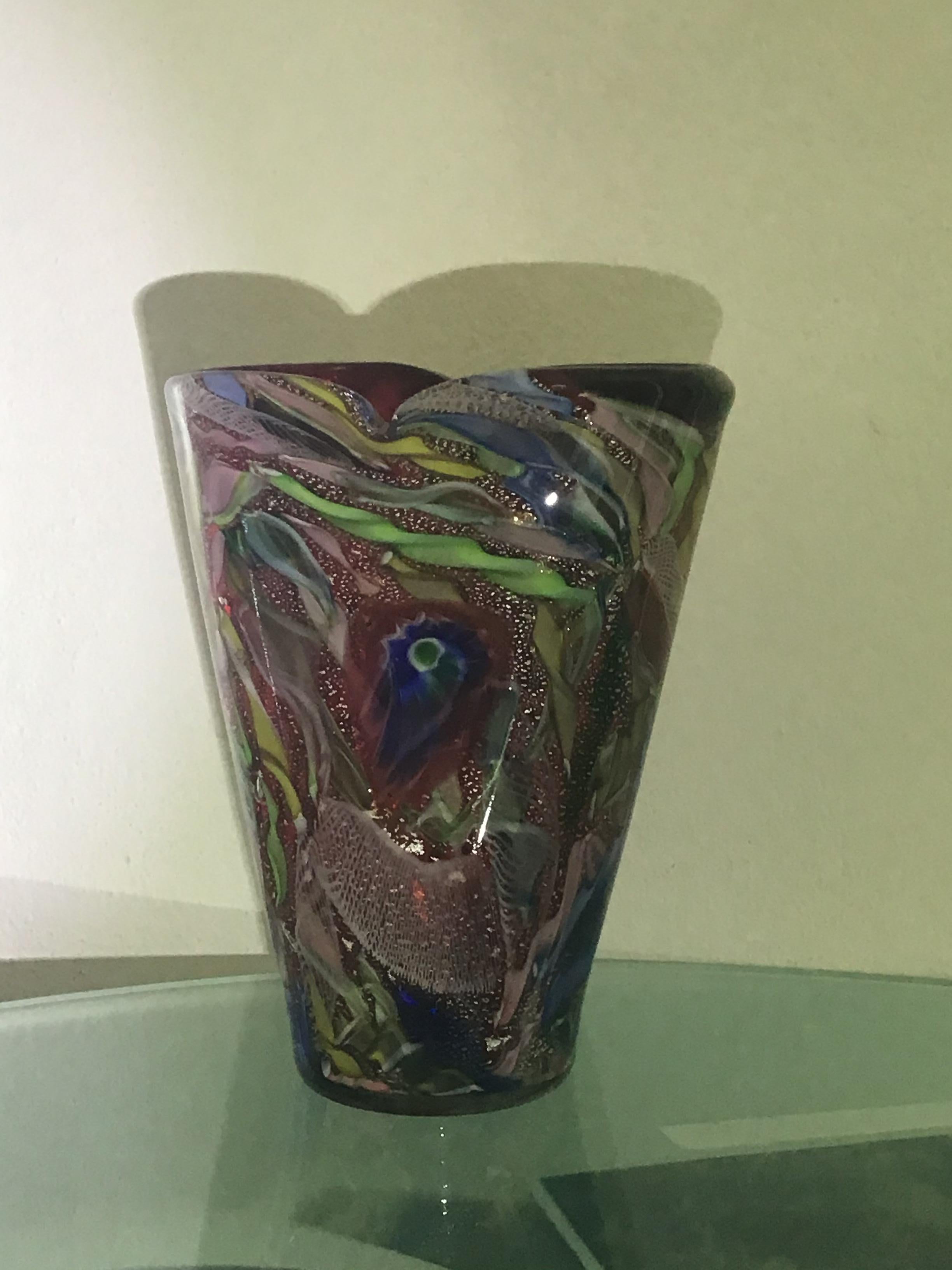Milieu du XXe siècle Aureliano Toso #Dino Martens# Vase en verre de Murano 1950 Italie  en vente
