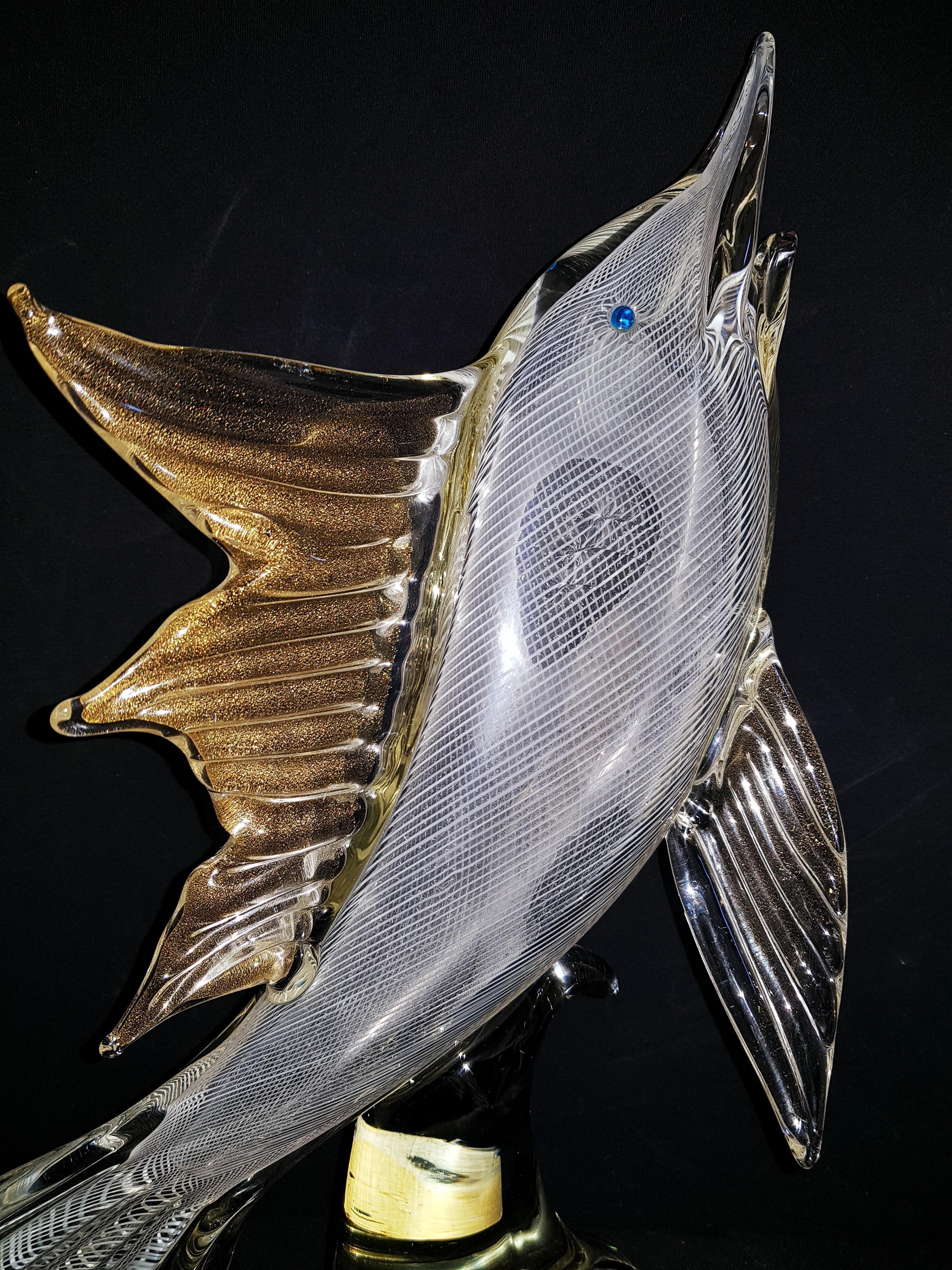 Art Nouveau Dino Martens middle of century mezza Filligrana swordfish with gold leaf  For Sale