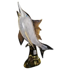 Middle of century large murano glass reticello with gold leaf swordfish 