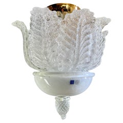 Aureliano Toso Murano 1970s four-light art glass and gilded metal ceiling lamp.