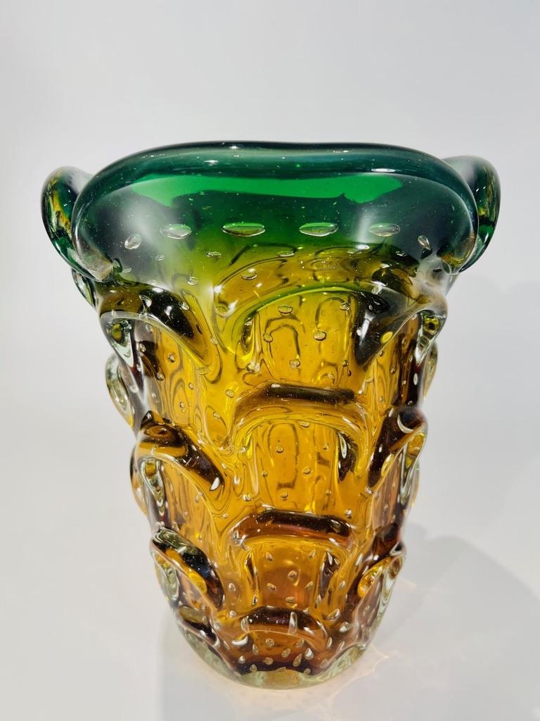 Other Large Aureliano Toso Murano glass bicolor circa 1950 vase. For Sale