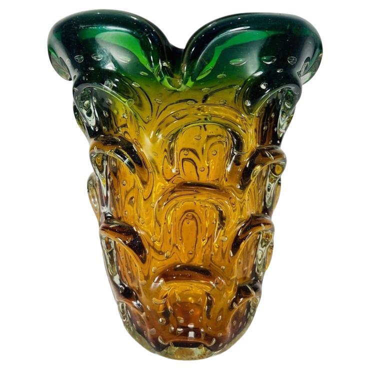 Large Aureliano Toso Murano glass bicolor circa 1950 vase. For Sale