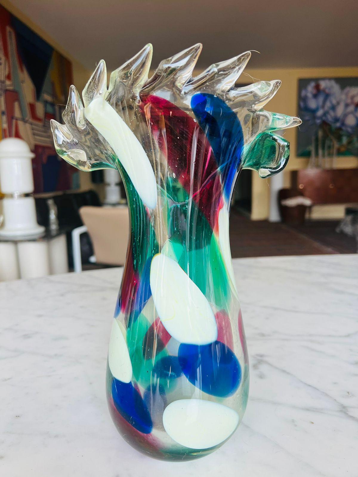 Aureliano Toso Murano glass circa 1950 multicolor vase. In Good Condition For Sale In Rio De Janeiro, RJ