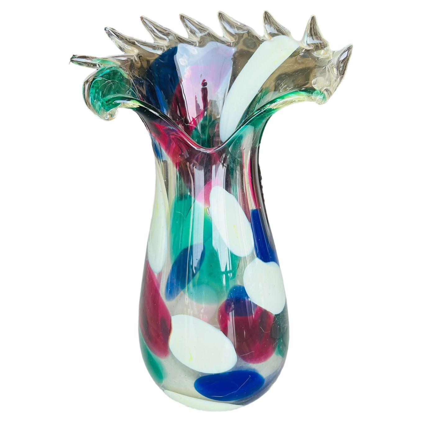 Aureliano Toso Murano glass circa 1950 multicolor vase. For Sale