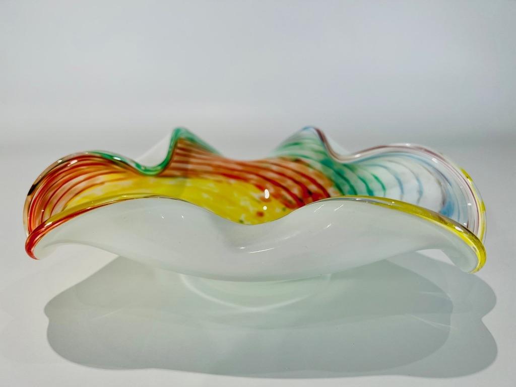 Italian Aureliano Toso Murano glass multicolor circa 1950 bowl. For Sale
