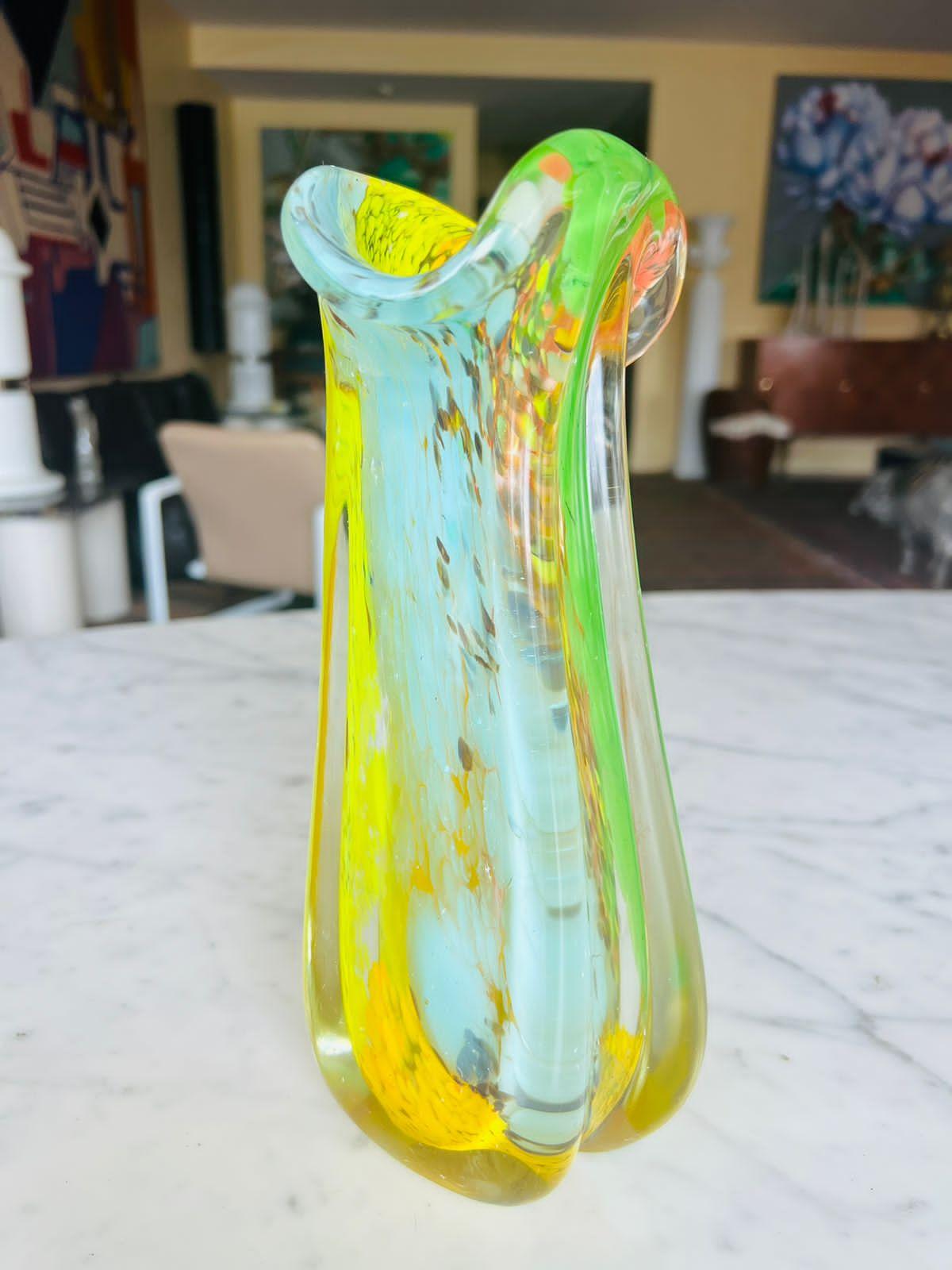 Incredible and rare Aureliano Toso Murano glass multicolor circa 1950 vase.