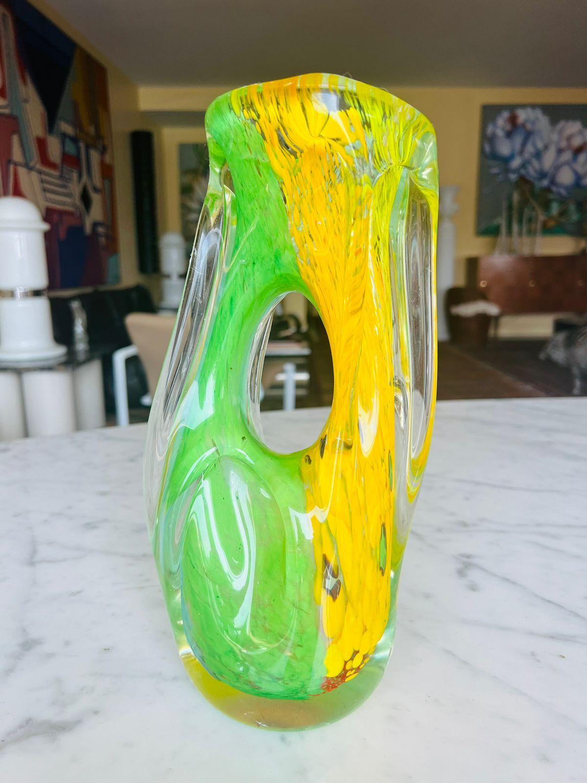 Italian Aureliano Toso Murano glass multicolor circa 1950 vase. For Sale