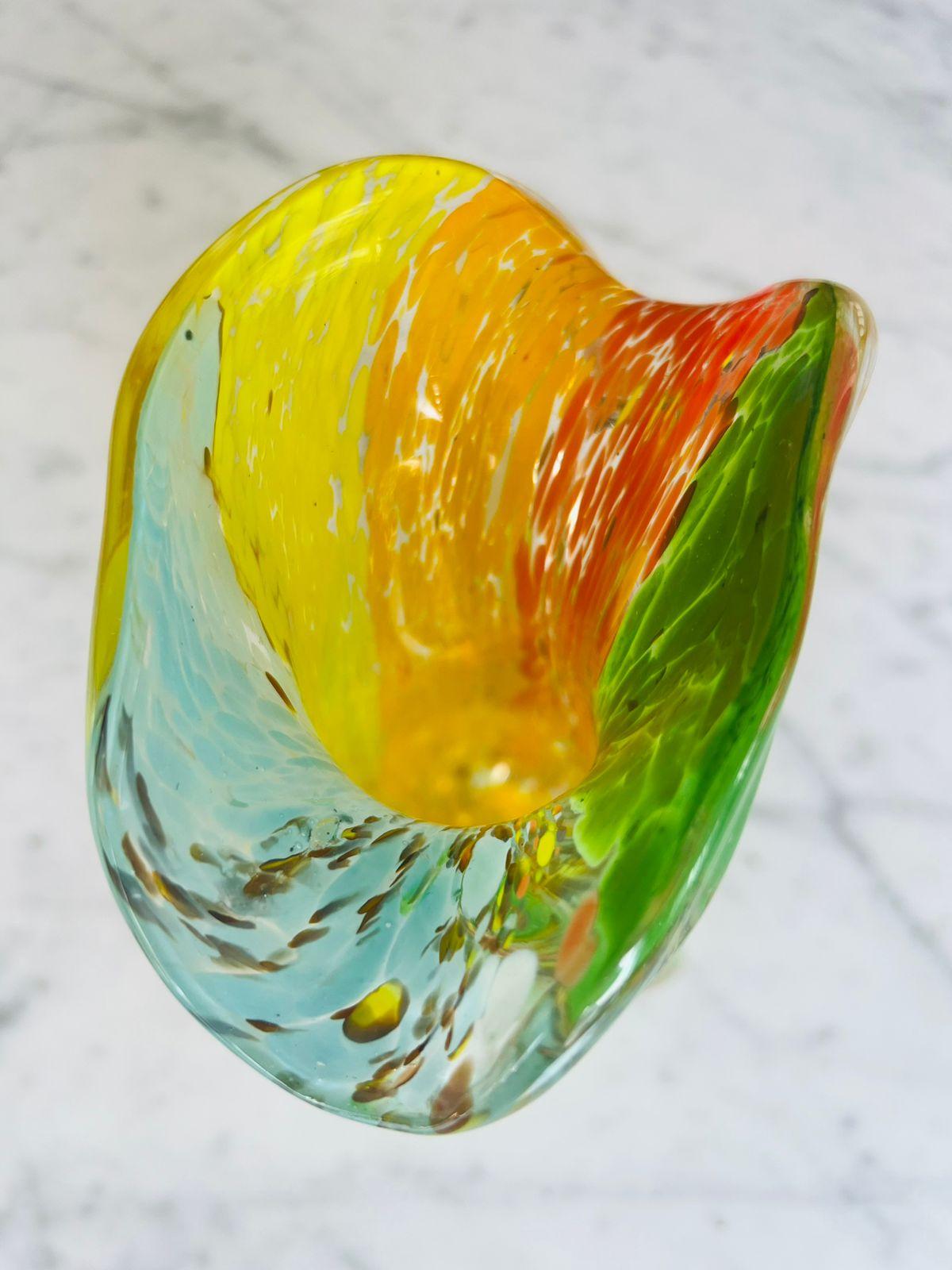 Italian Aureliano Toso Murano glass multicolor circa 1950 vase. For Sale
