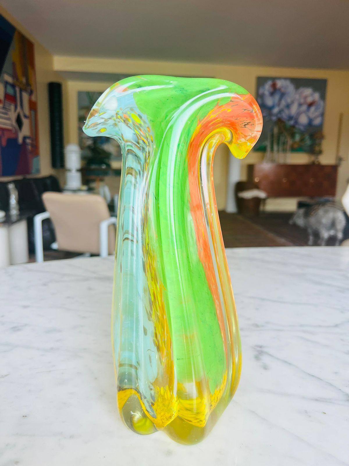 Aureliano Toso Murano glass multicolor circa 1950 vase. In Good Condition For Sale In Rio De Janeiro, RJ