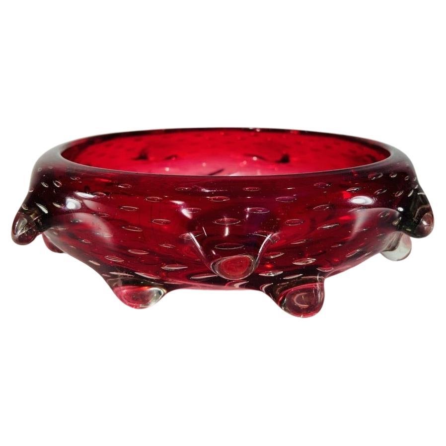 Centre de table en verre de Murano rouge 1950 d'Aureliano Toso.