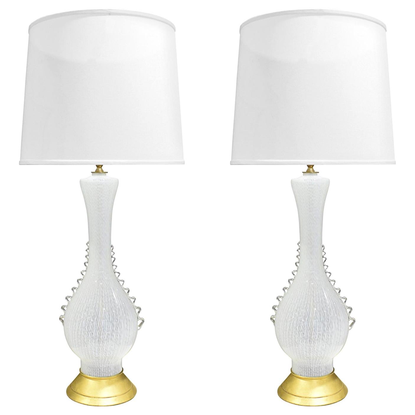 Pair of HandBlown Glass Table Lamps with Controlled Bubbles by Barovier and Toso at 1stDibs