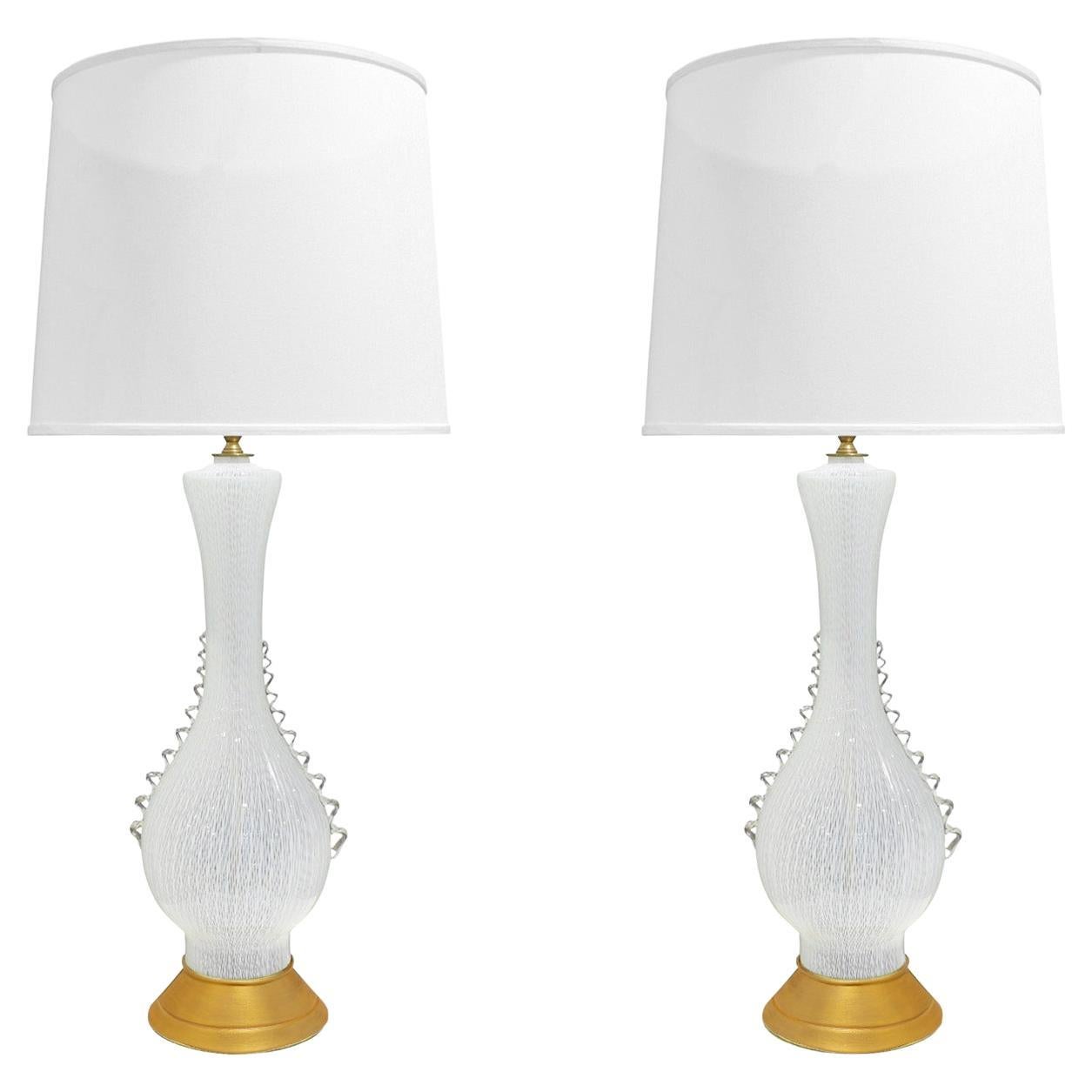 Aureliano Toso Pair of Exquisite Hand Blown Table Lamps, 1950s