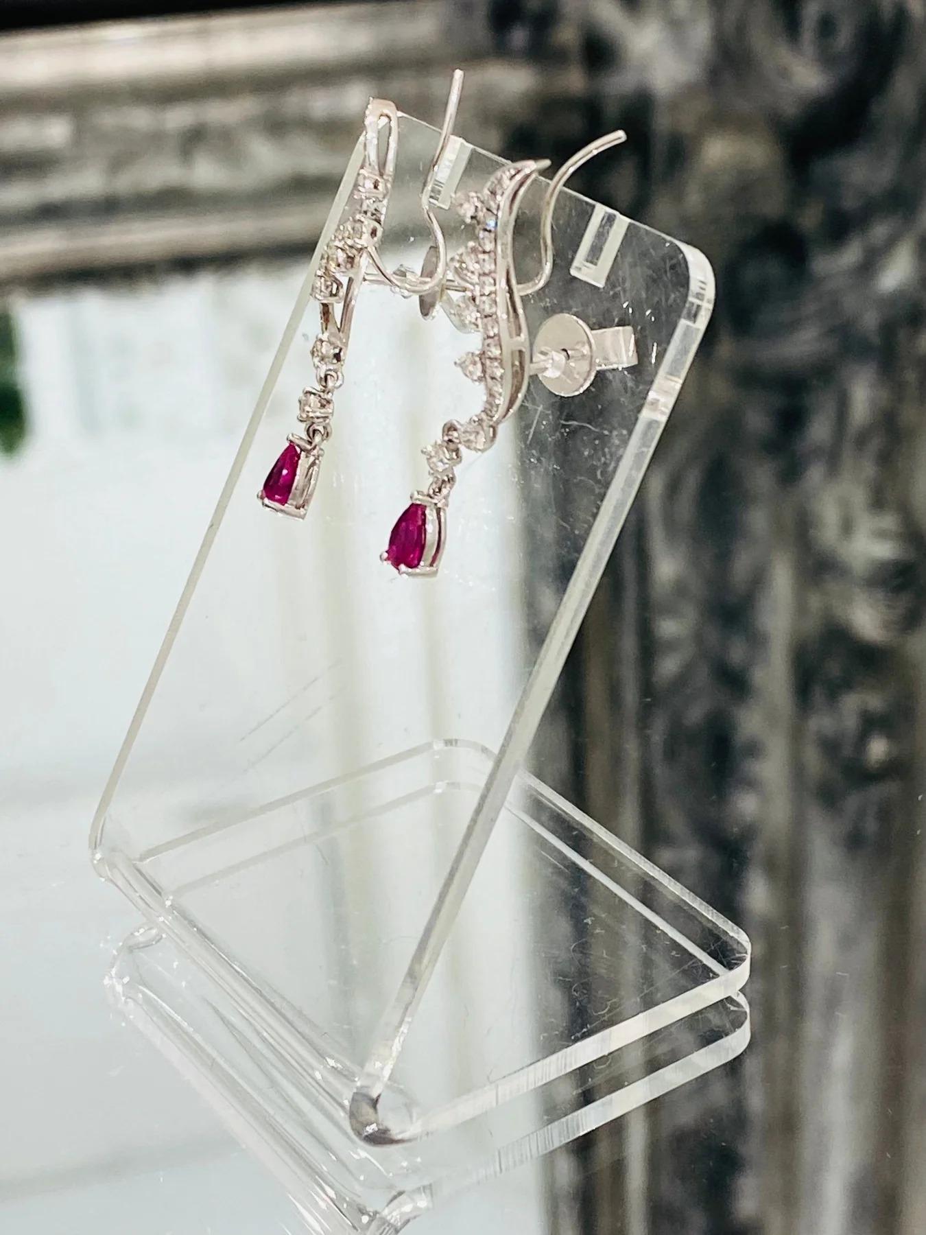 Women's Aureliean Lover's Ruby & Diamond Ear Climbers In 18k White Gold For Sale