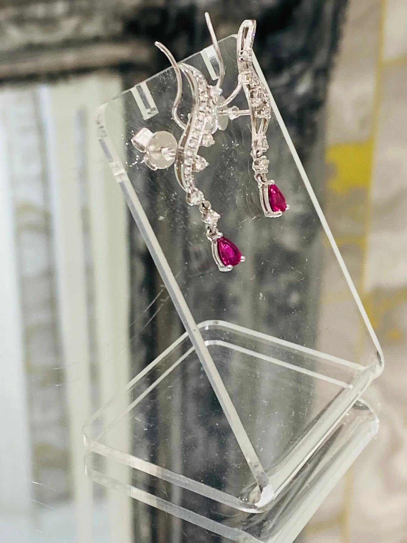 Aureliean Lover's Ruby & Diamond Ear Climbers In 18k White Gold For Sale 1