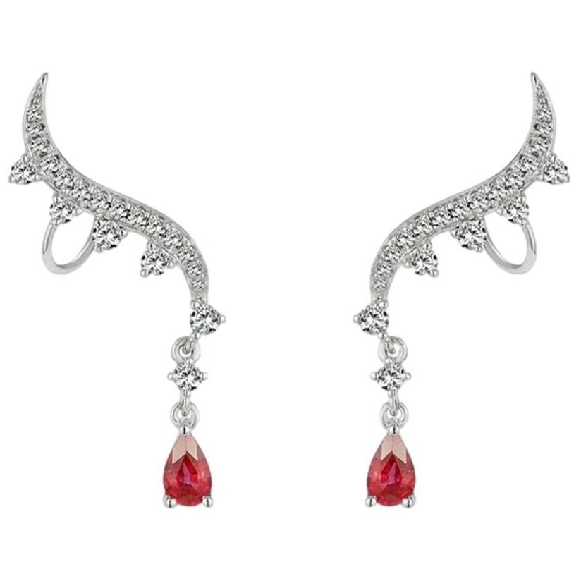 Aureliean Lover's Rubin- und Diamant-Ohrclips aus 18 Karat Weißgold im Angebot