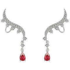 Aureliean Lover's Ruby & Diamond Ear Climbers In 18k White Gold