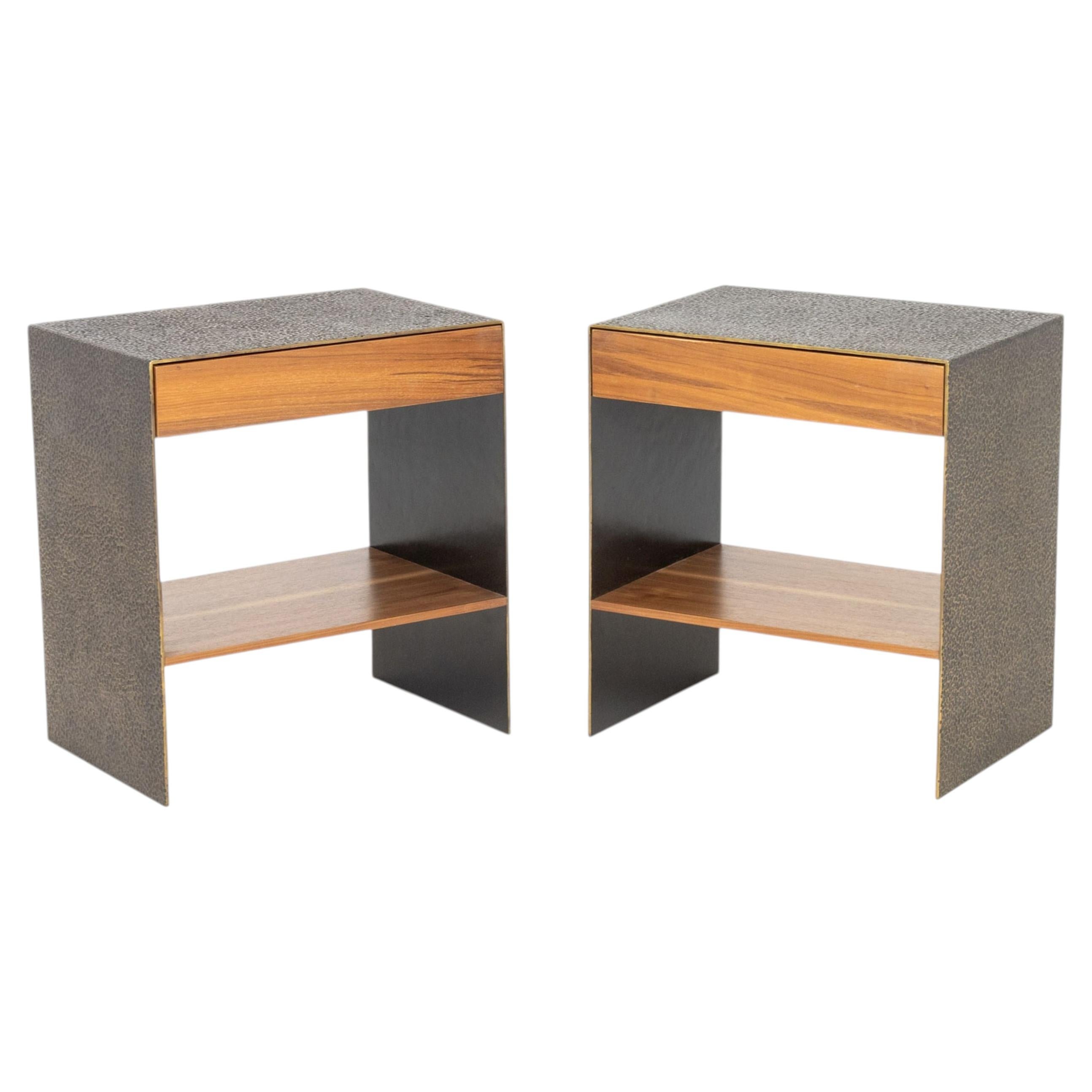 Aurelien Gallet Sumitra Side Tables, Hammered Bronze & Walnut, USA For Sale