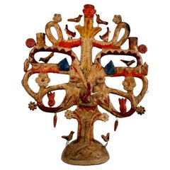 Aurelio Flores Tree of Life Mexican Folk Art Handmade Pottery Vintage Candelabra