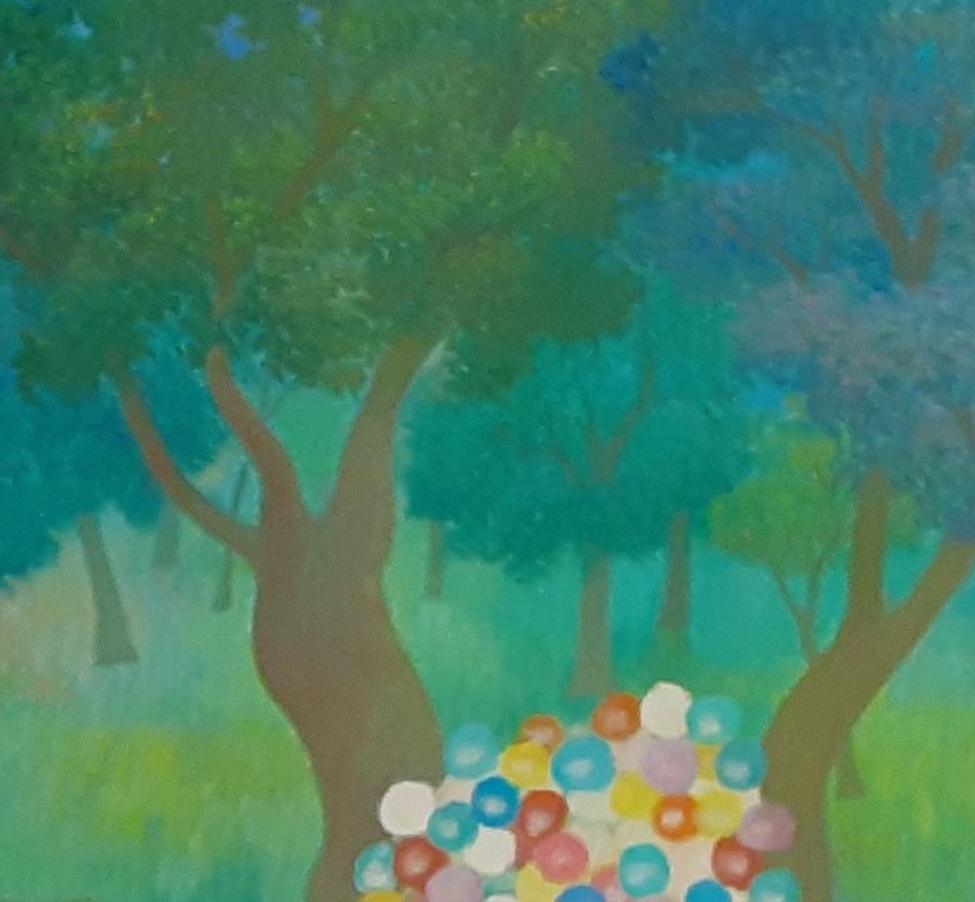 Este óleo sobre lienzo representa a una multitud en un parque de Ciudad de México. Las figuras simplificadas dan una sensación de vivacidad y movimiento junto con la vibrante gama de colores. Con la pincelada impresionista, los globos parecen