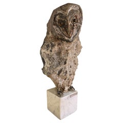 Aurelio Teno (1927/2013) sculpture en forme de hibou, pierre naturelle et bronze
