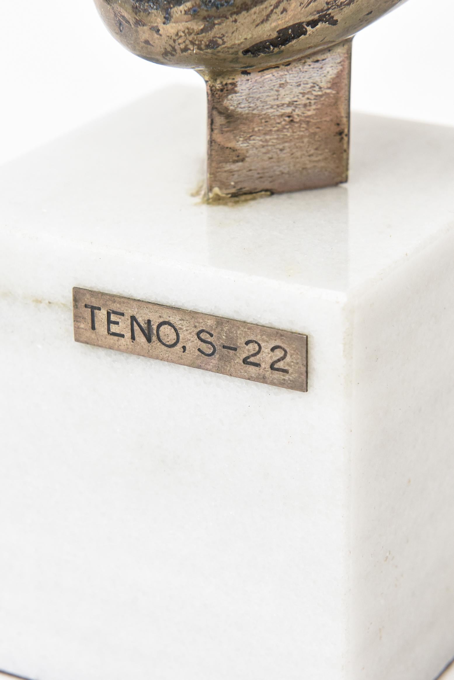 Aurelio Teno Signed Silvered Bronze, Enamel, Quartz and Marble Sculpture Vintage For Sale 2