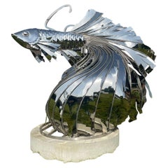 AURELION ''The Eternal Current'' SS Metal Fish Sculpture, Large Scale, Outdoors