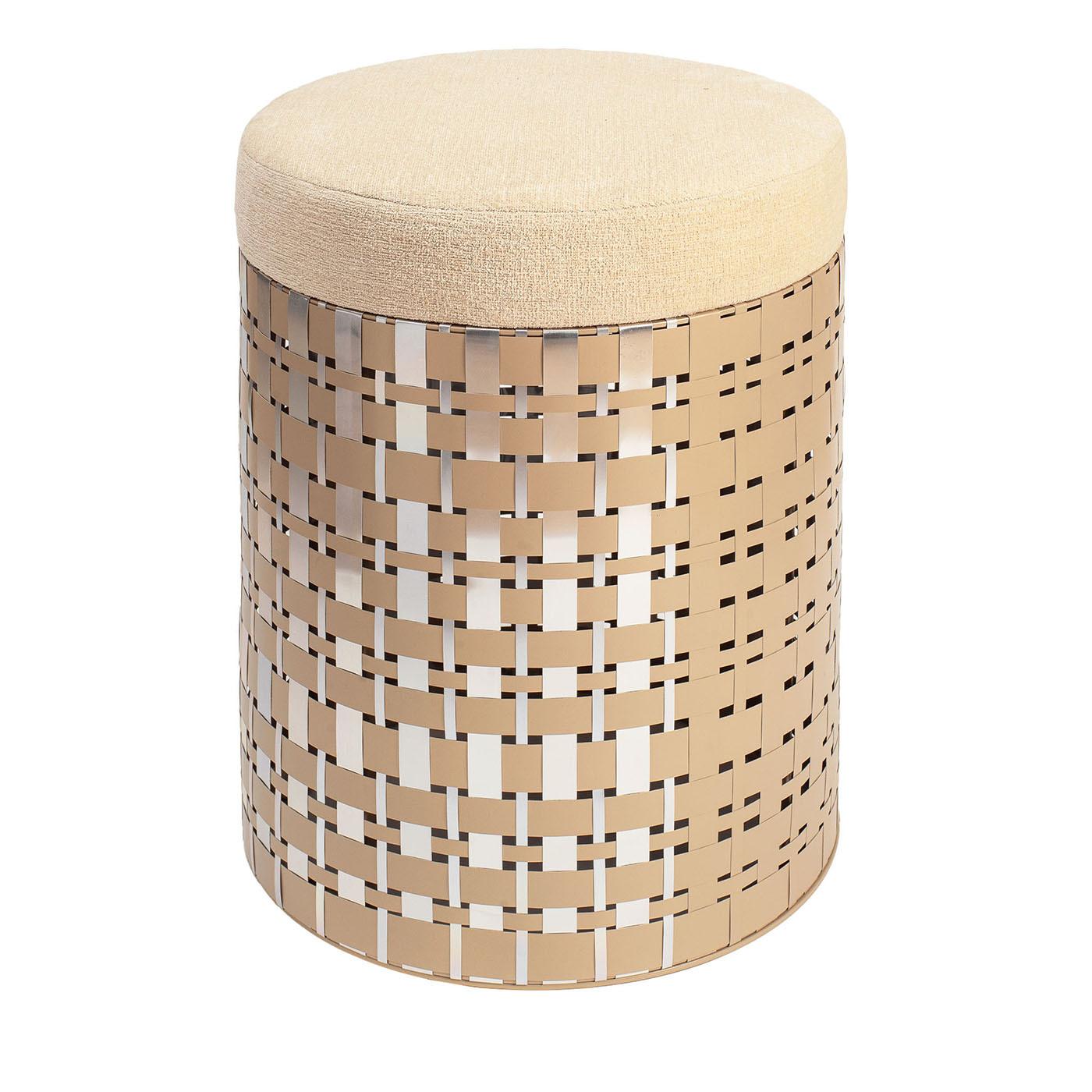 Italian Aurelius 40 Cylindrical Champagne Aluminum Pouf by Splot Design For Sale