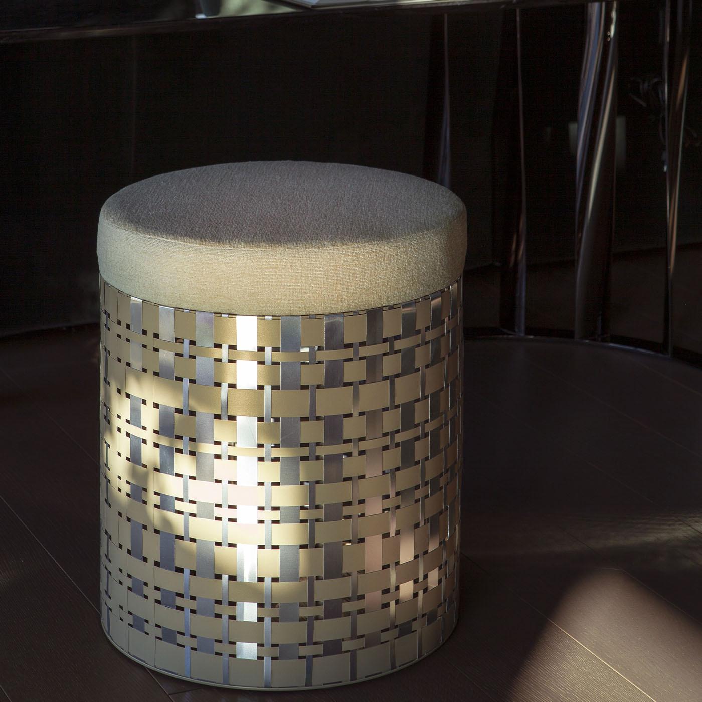 Contemporary Aurelius 40 Cylindrical Champagne Aluminum Pouf by Splot Design For Sale
