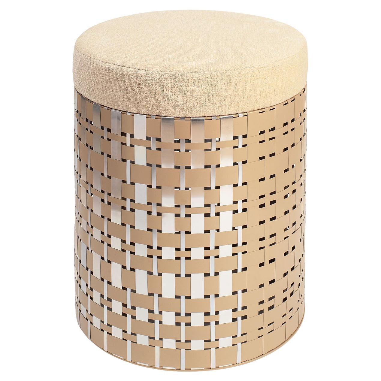Aurelius 40 Cylindrical Champagne Aluminum Pouf by Splot Design