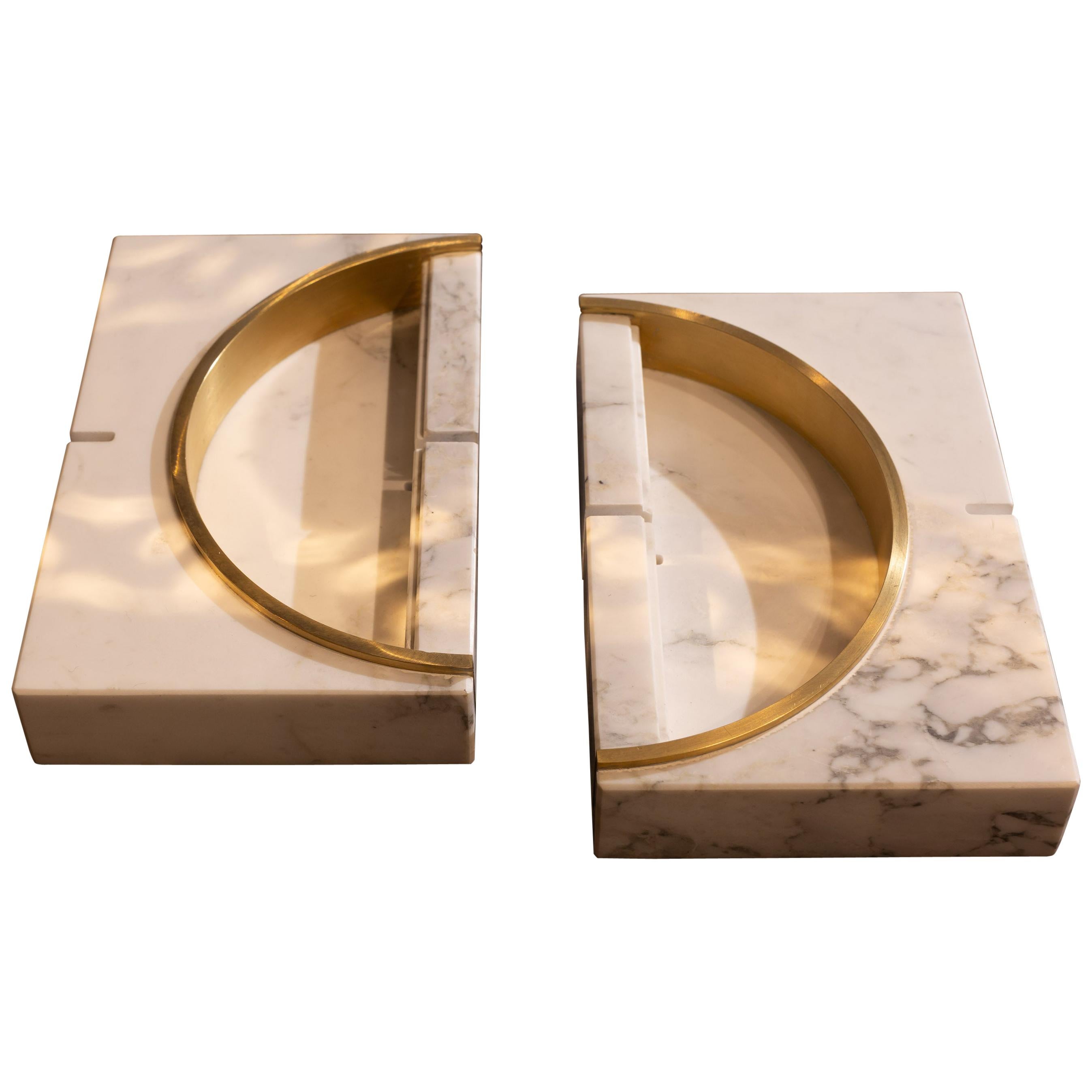 Marble Ashtrays / Vase with detail in Brass designed by Andrea Bonini For Sale