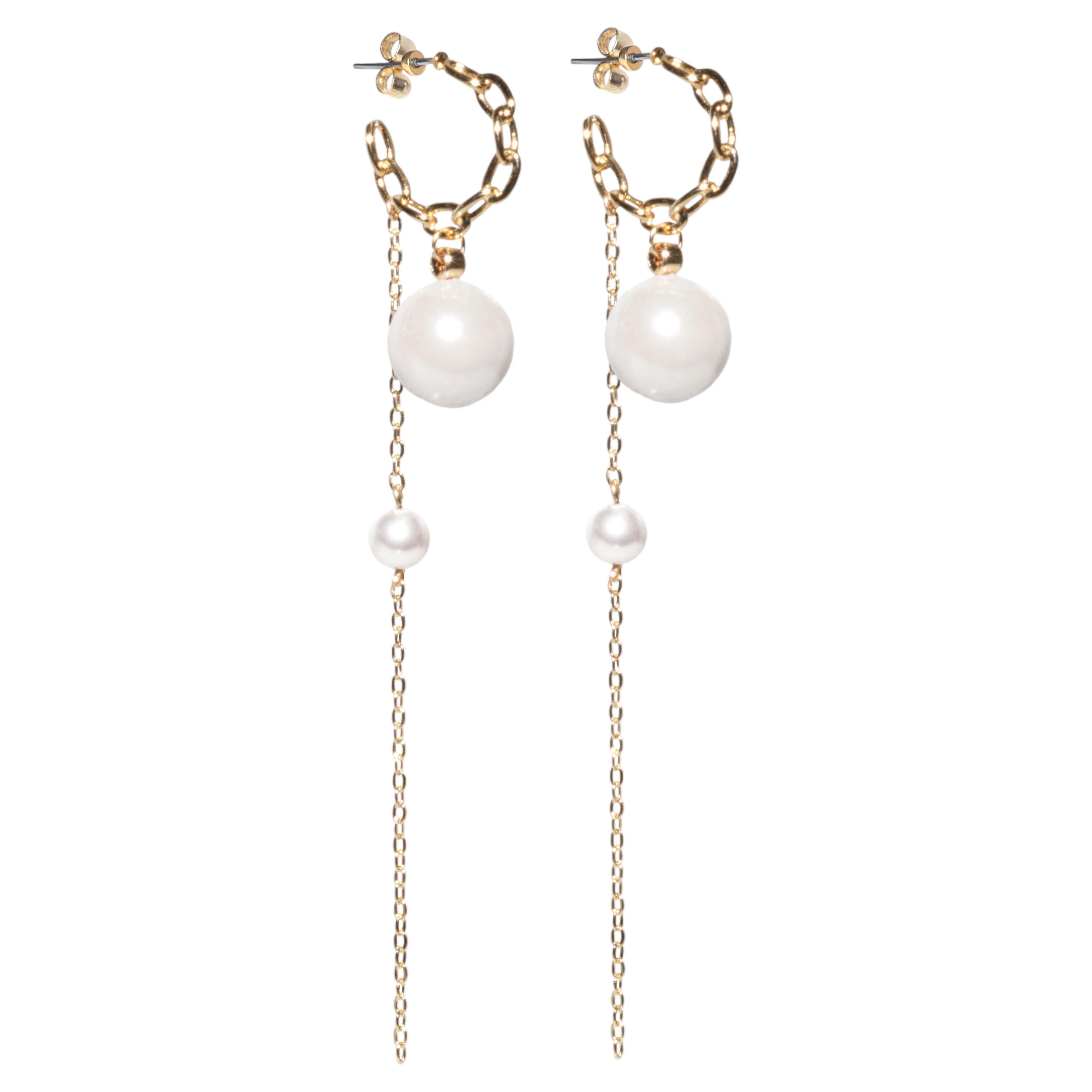 Auréole Gold-Plated Hoop Earrings with White Swarovski Pearls