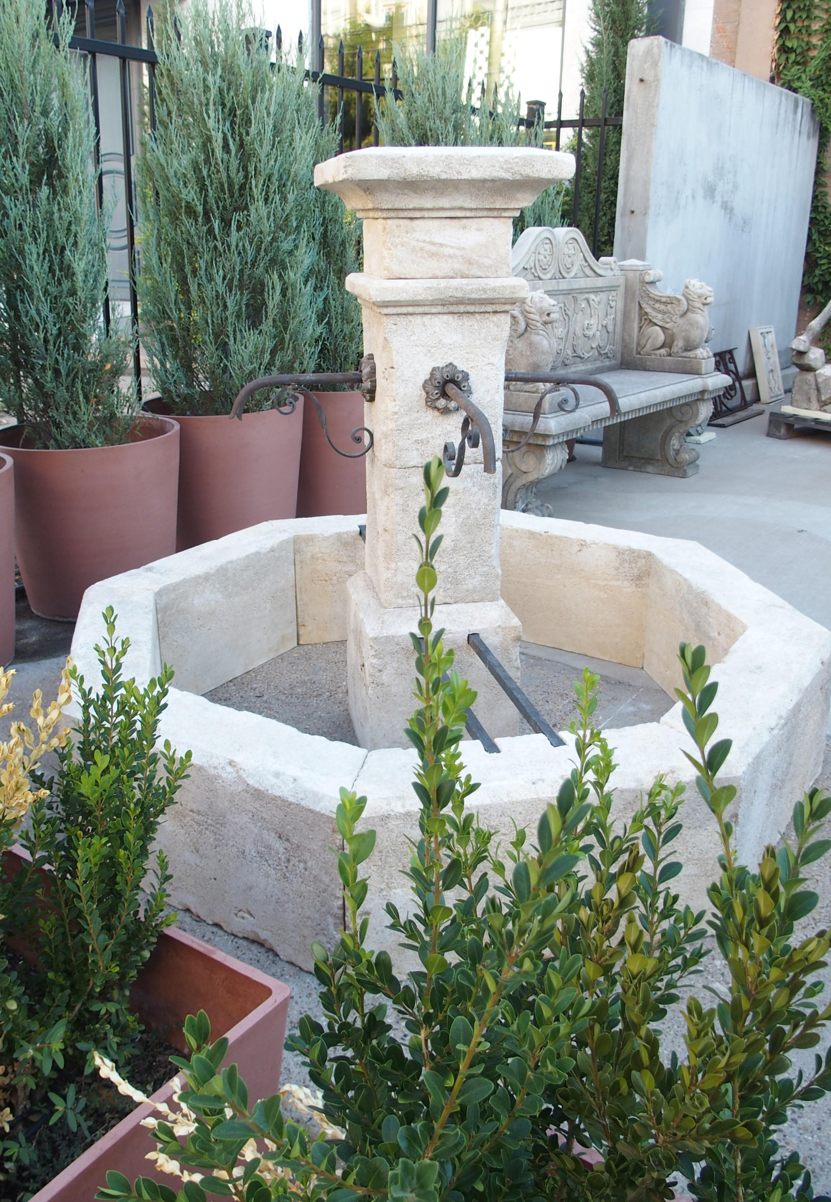 Auriol French Limestone Octagonal Center Fountain from Provence For Sale 8